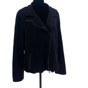 Eileen‎ Fisher Womens Asymmetrical Zip Jersey Knit Biker Moto Jacket Black Large